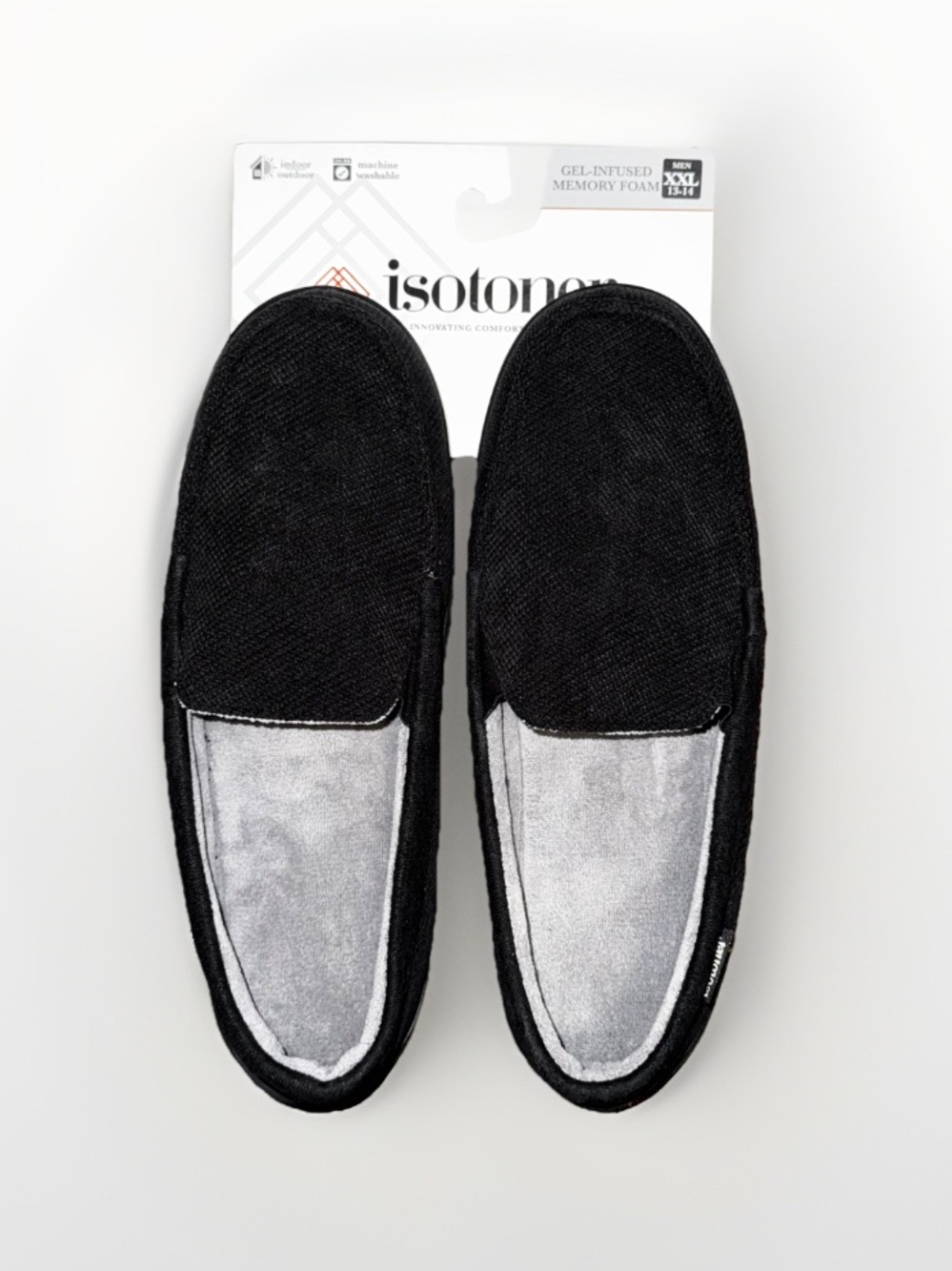 Isotoner Men Size XXL 13-14 Black Memory Foam Slip-On Loafers Indoor Outdoor NWT